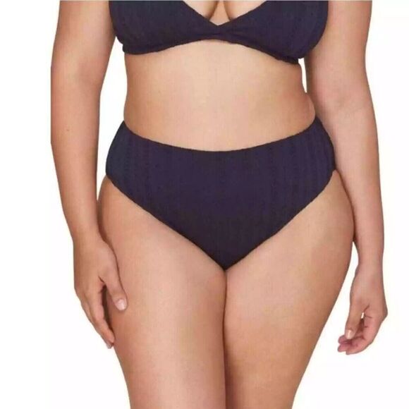 Andie Swim Bikini Bottom Small The 90’s High Waisted Floral Eyelet Navy - Picture 1 of 5